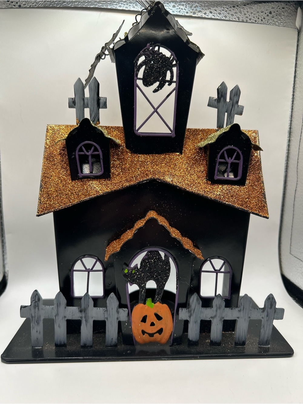Black & Orange Glitter Haunted House Decoration